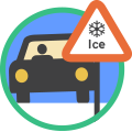 Roadsign warning of ice alongside a car