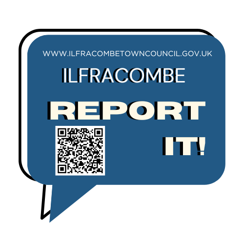 Image of the Ilfracombe Report It logo - linked to the Report It page